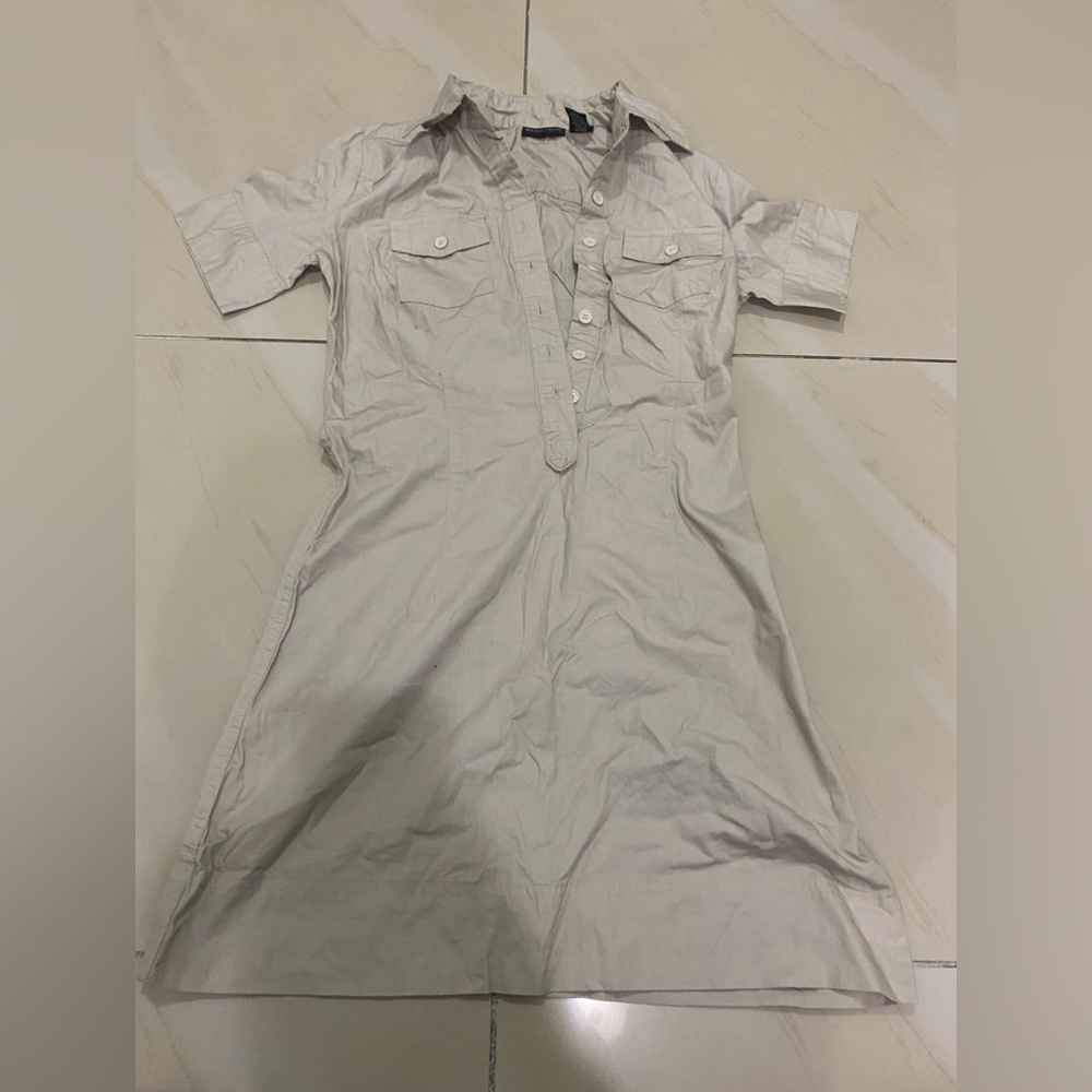 New York & Co Collared Button Front Shirt Dress Khaki Short Sleeves Size 2